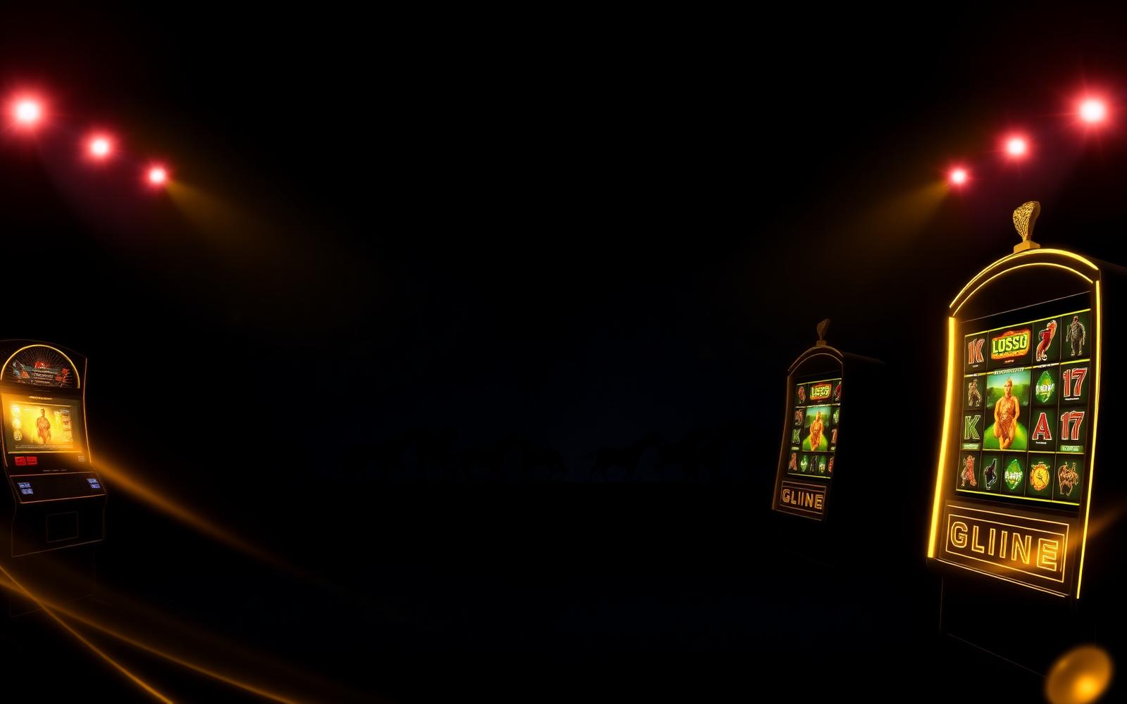 Glowing gold Spina Zonke slot machines in a dark casino